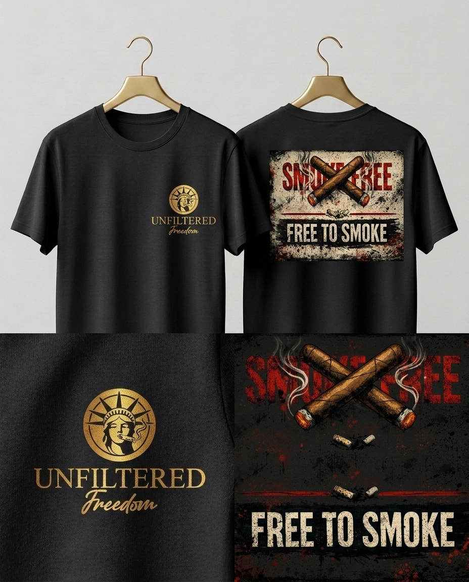 T-Shirt — Vintage 'Smoke Free / Free to Smoke' Cigar Design