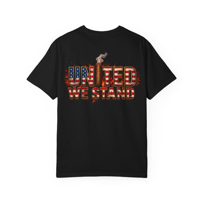 United We Stand T-Shirt — American Flag Flame Graphic Tee