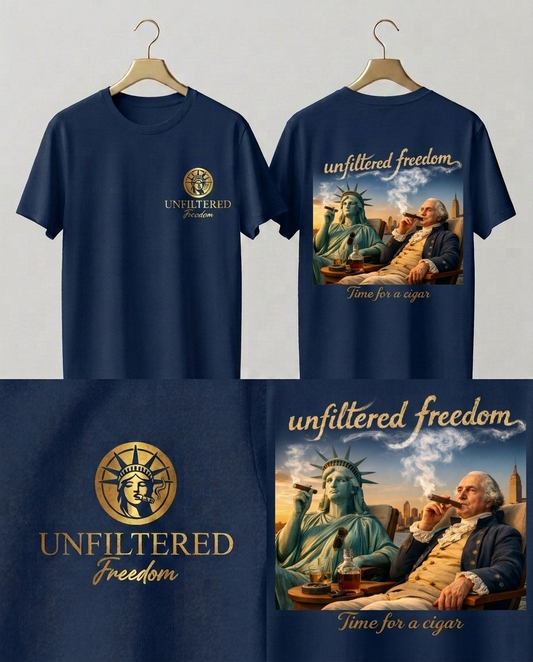 Unfiltered Freedom T-Shirt — Vintage Statue of Liberty & Founding Father Graphic