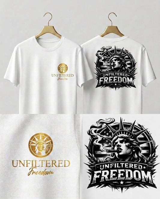 Freedom Graphic T-Shirt — 'Unfiltered Freedom' Statue of Liberty Design