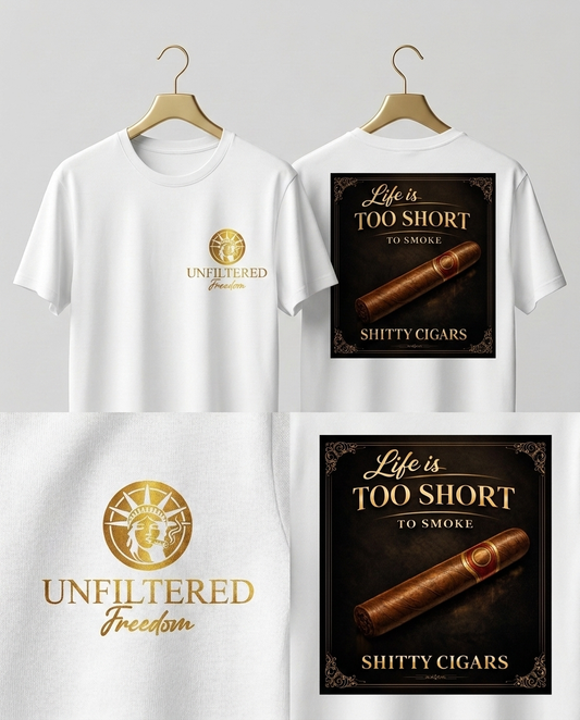 Cigar Humor T-Shirt — "Life Is Too Short to Smoke Shitty Cigars" Graphic Tee