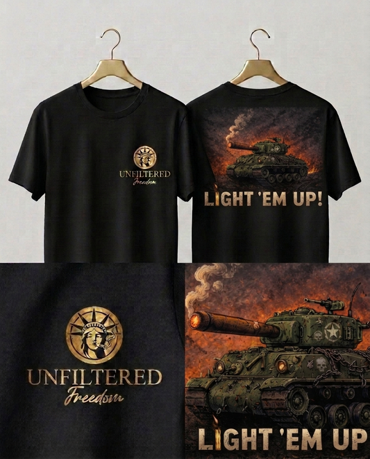 Tank Destroyer Tank T‑Shirt – 'Light 'Em Up!' Retro Military Graphic Tee