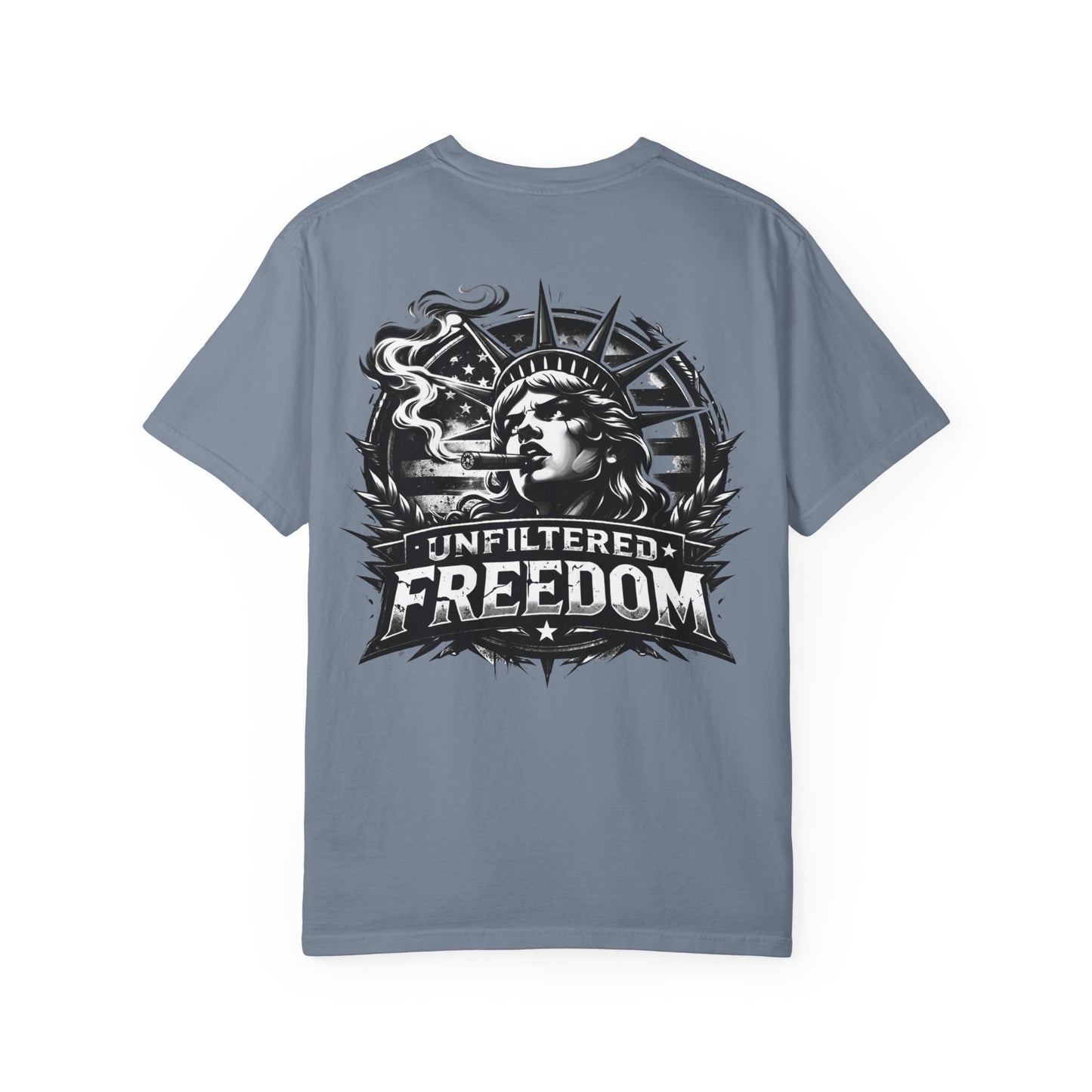 Freedom Graphic T-Shirt — 'Unfiltered Freedom' Statue of Liberty Design
